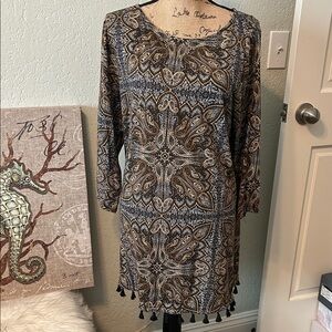J. Jill Black and Brown Paisley Long Sleeve Dress